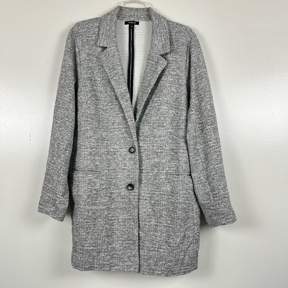 TORRID Boyfriend Trench Blazer Plus Size 3X Gray Textured Menswear Knit Jacket
